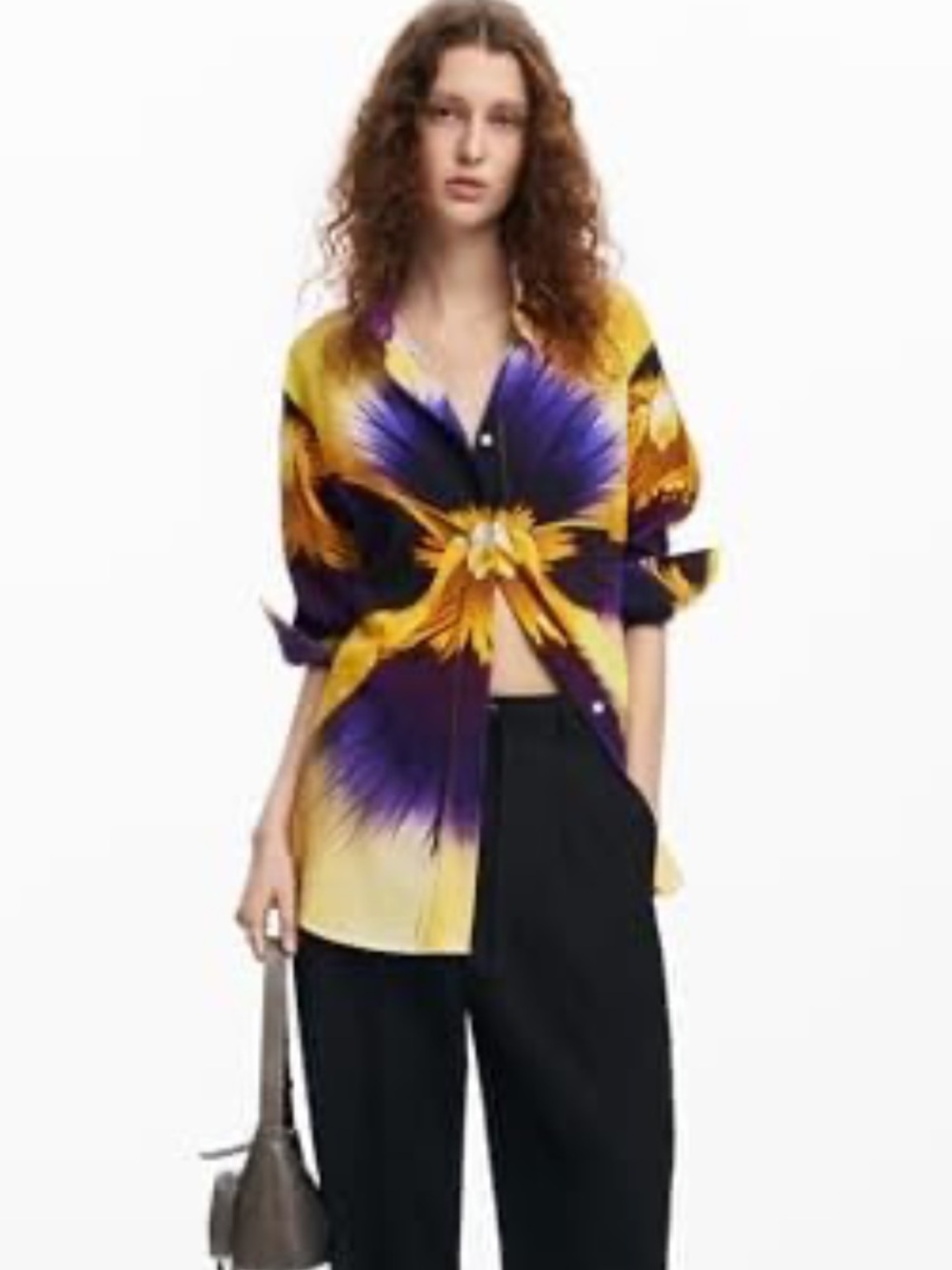DESIGUAL Graphic Orchid Printed Button-Front Shirt S/M